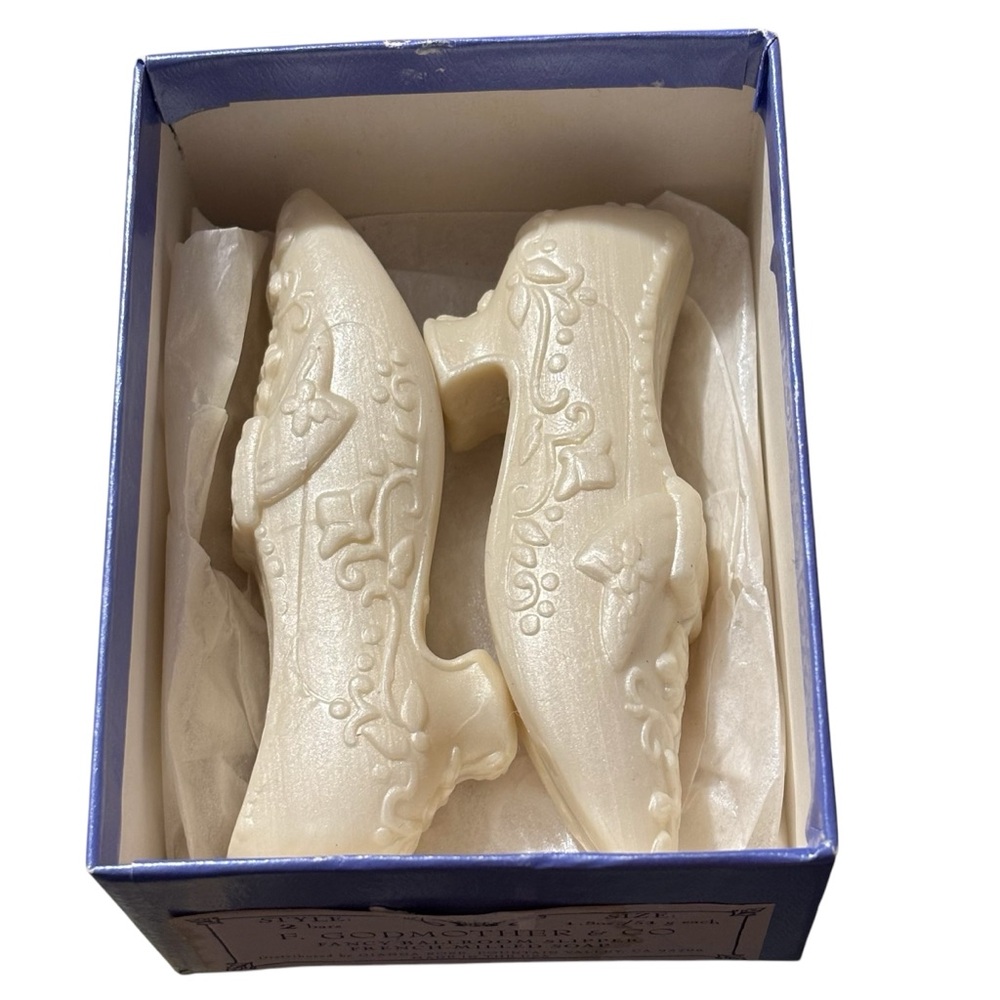 Vintage French Milled Soap Heeled Ballroom Slippers. Pearlescent White.